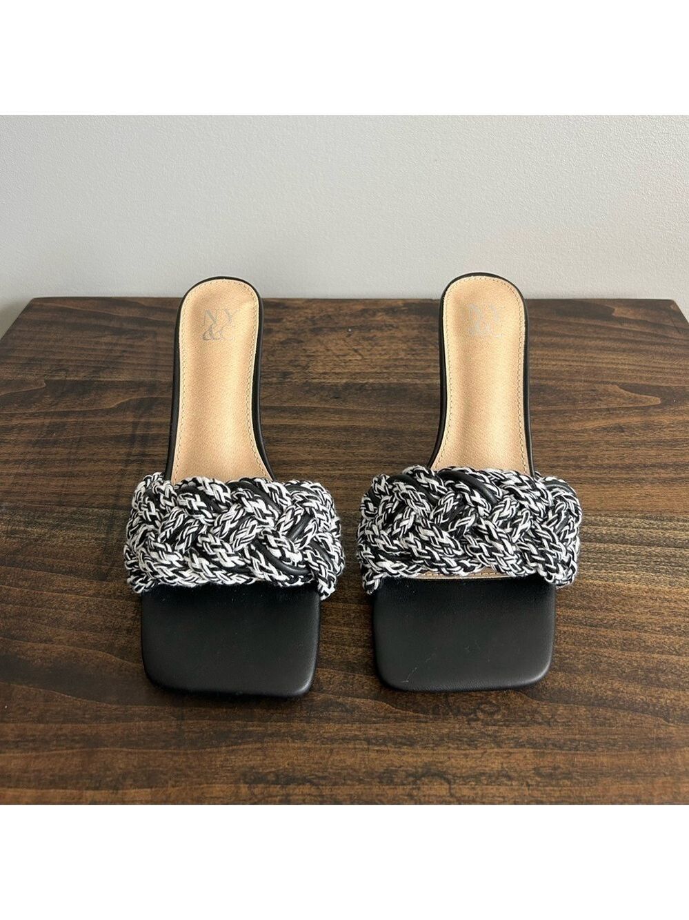 New York & Company Black and White Braided Sandals, Size 6.5
